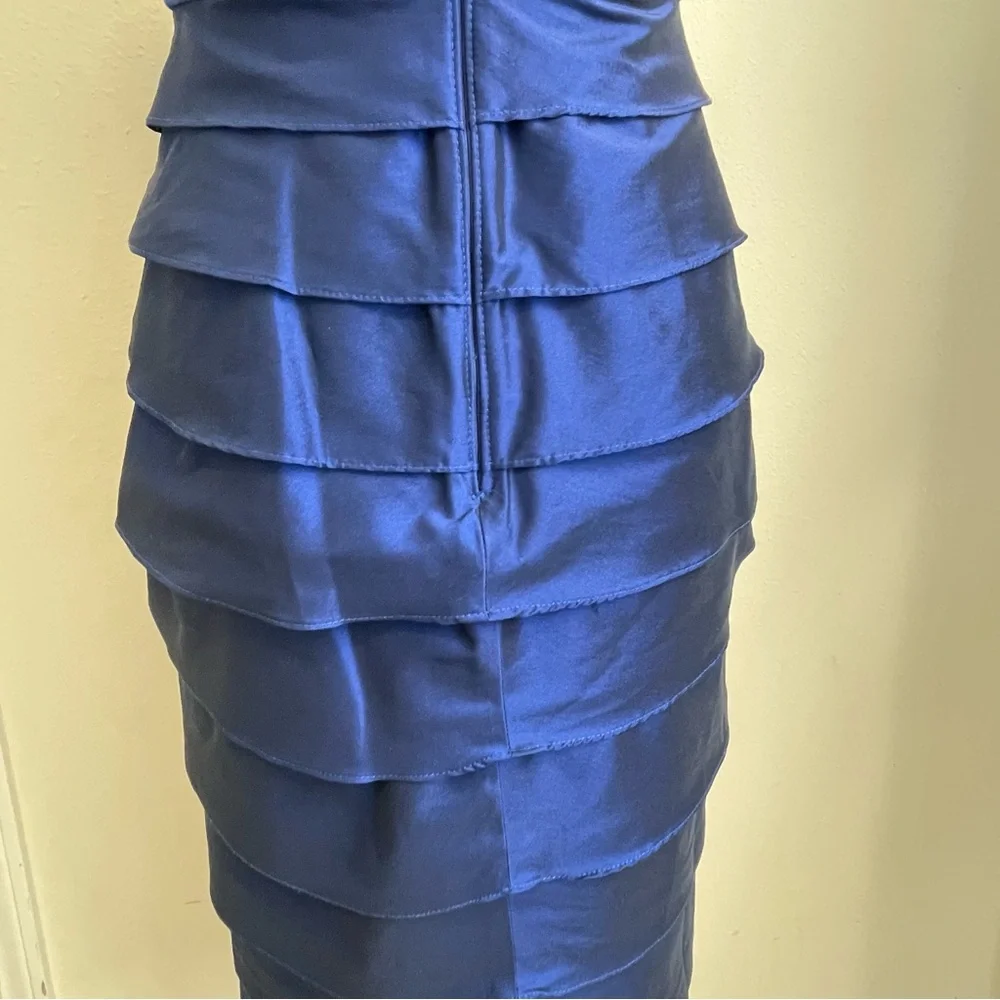 Adrianna Papell Cocktail Dress Women 6 Blue Sleeveless Tiered Ruffle Formal part